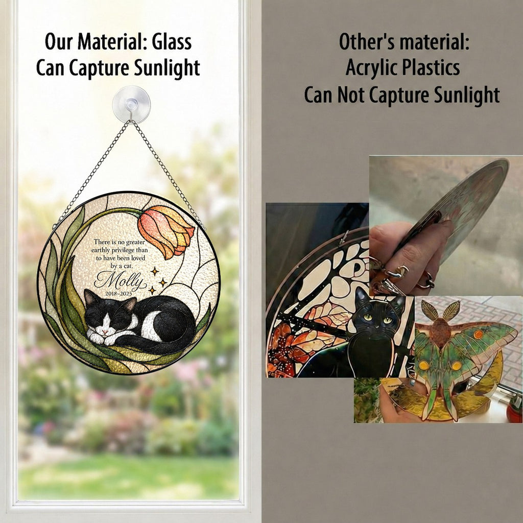 Tuxedo cat memorial suncatcher with tulip 11