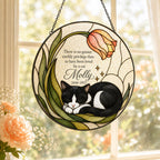 Tuxedo cat memorial suncatcher with tulip 13