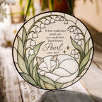 White cat memorial suncatcher with lily of the valley