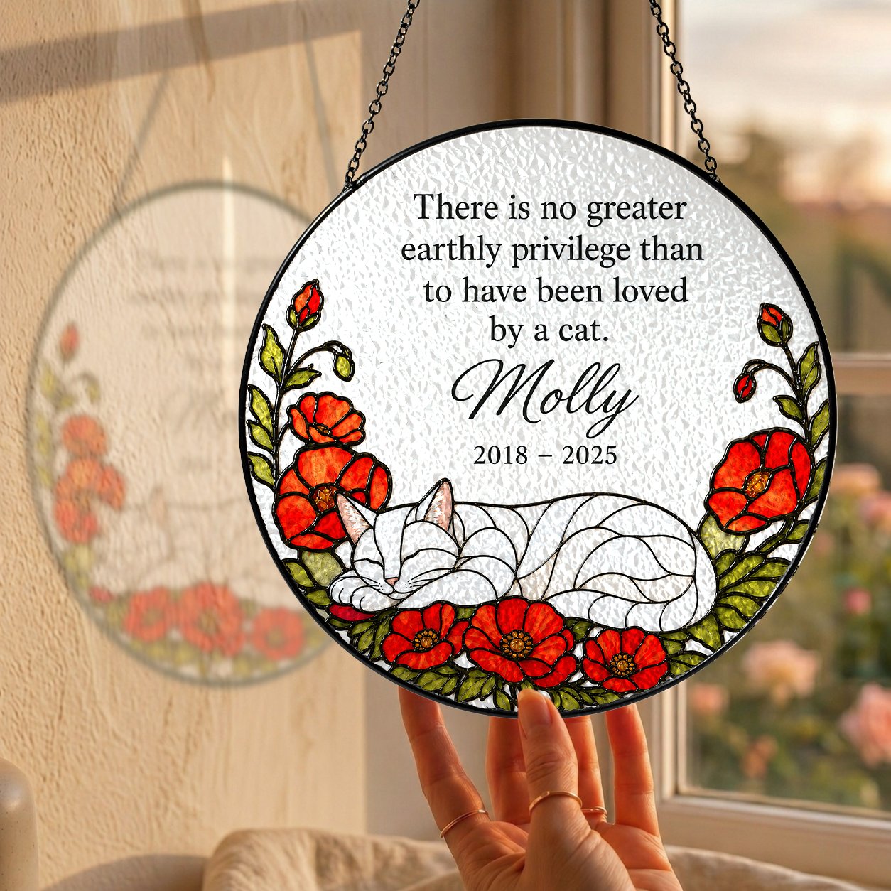 Personalized cat memorial suncatcher view 4