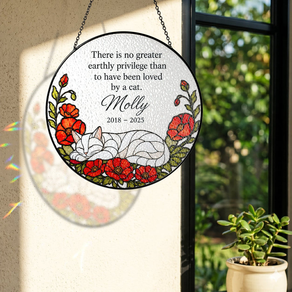 Personalized cat memorial suncatcher view 7