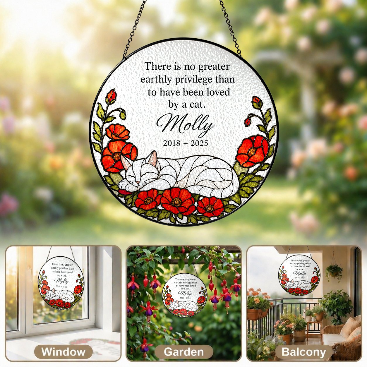 Personalized cat memorial suncatcher view 11