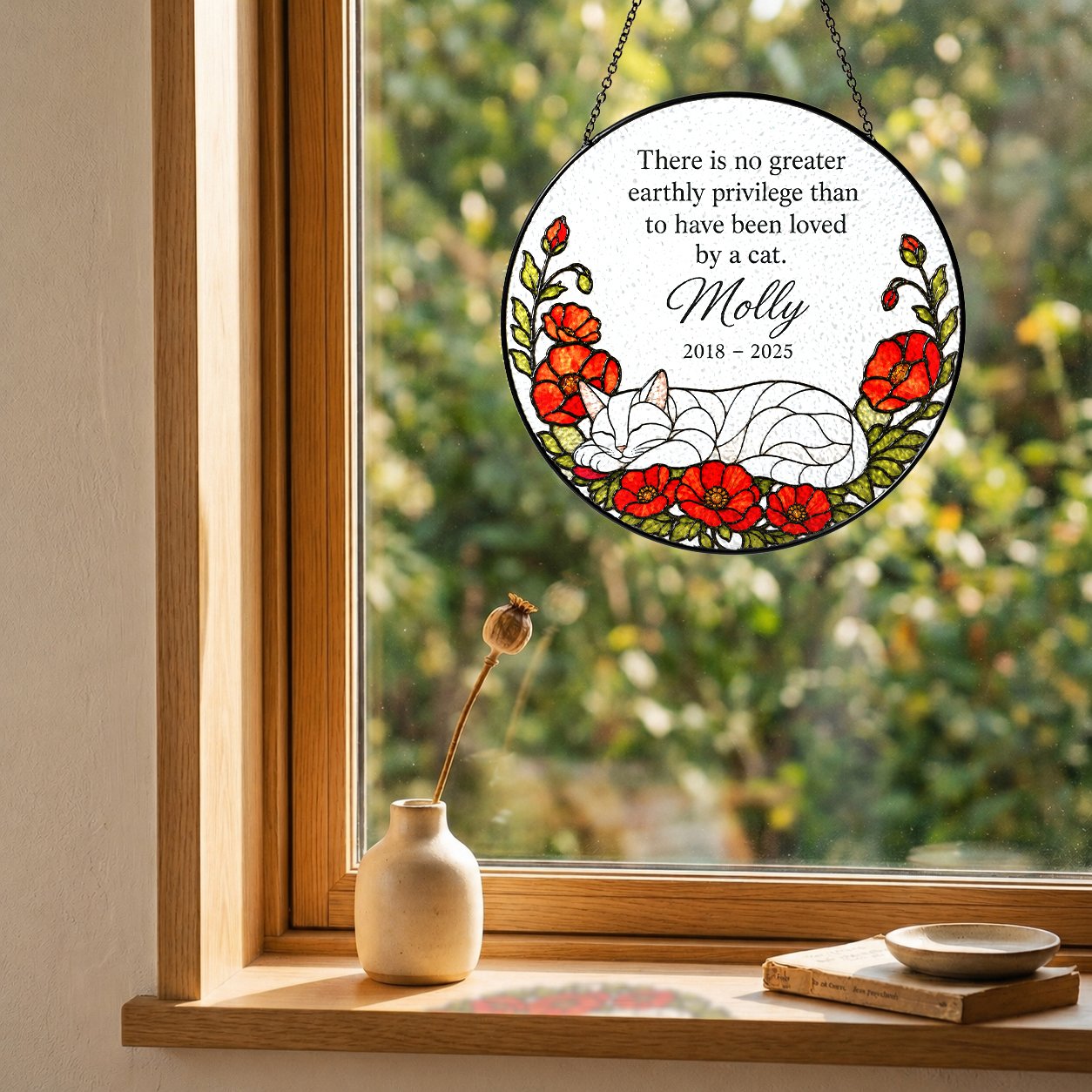 Personalized cat memorial suncatcher view 12