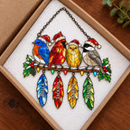 Personalized Christmas Birds with Name Feathers Holographic Acrylic Suncatcher