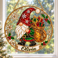 Personalized Christmas Gnome with Gift Sack Holographic Acrylic Suncatcher