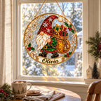 Personalized Christmas Gnome with Gift Sack Holographic Acrylic Suncatcher
