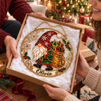 Personalized Christmas Gnome with Gift Sack Holographic Acrylic Suncatcher