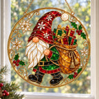 Personalized Christmas Gnome with Gift Sack Holographic Acrylic Suncatcher