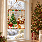 Personalized Christmas Tree & Snowy Cabin Framed Holographic Acrylic Suncatcher