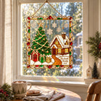 Personalized Christmas Tree & Snowy Cabin Framed Holographic Acrylic Suncatcher
