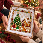 Personalized Christmas Tree & Snowy Cabin Framed Holographic Acrylic Suncatcher