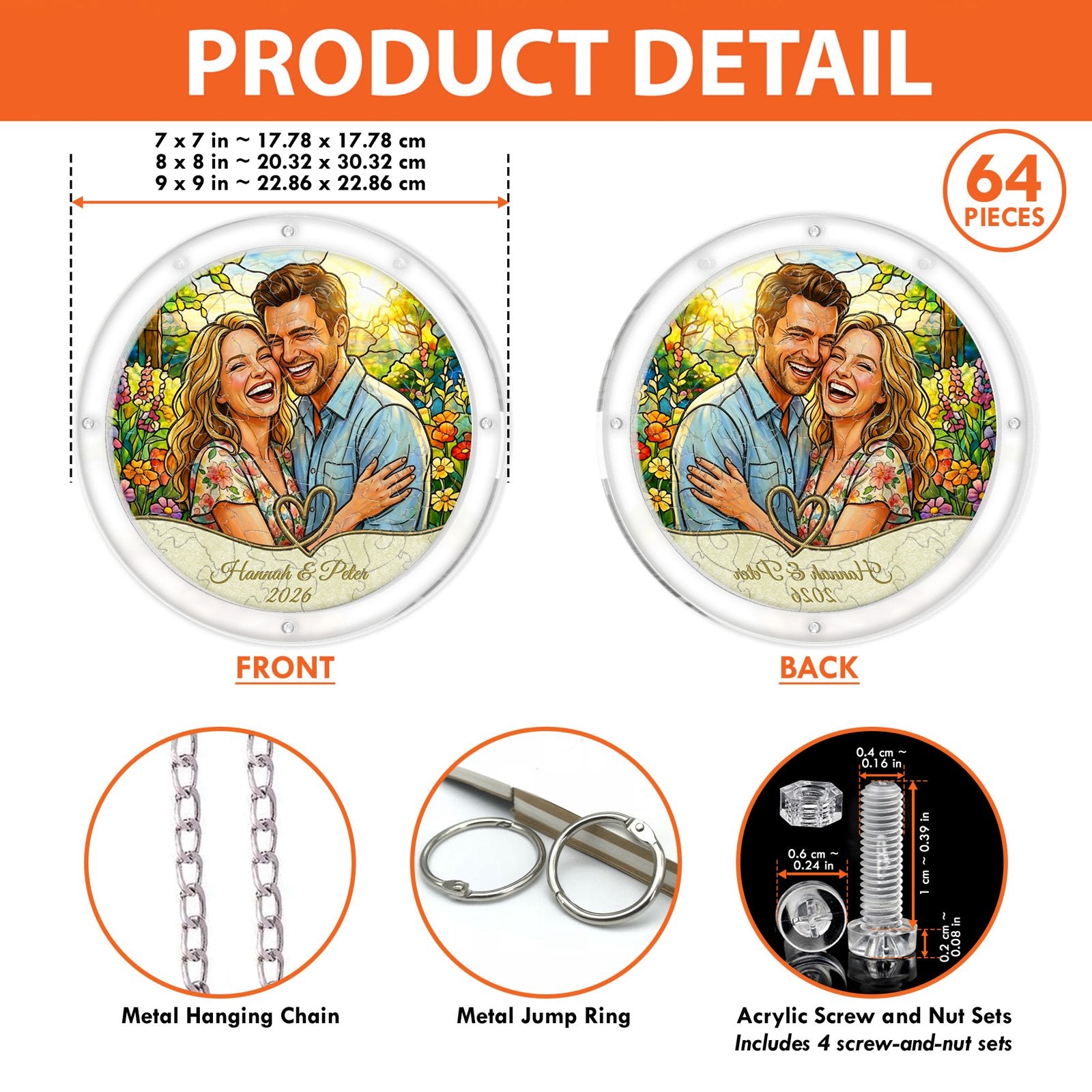 Personalized couple photo acrylic puzzle suncatcher detail