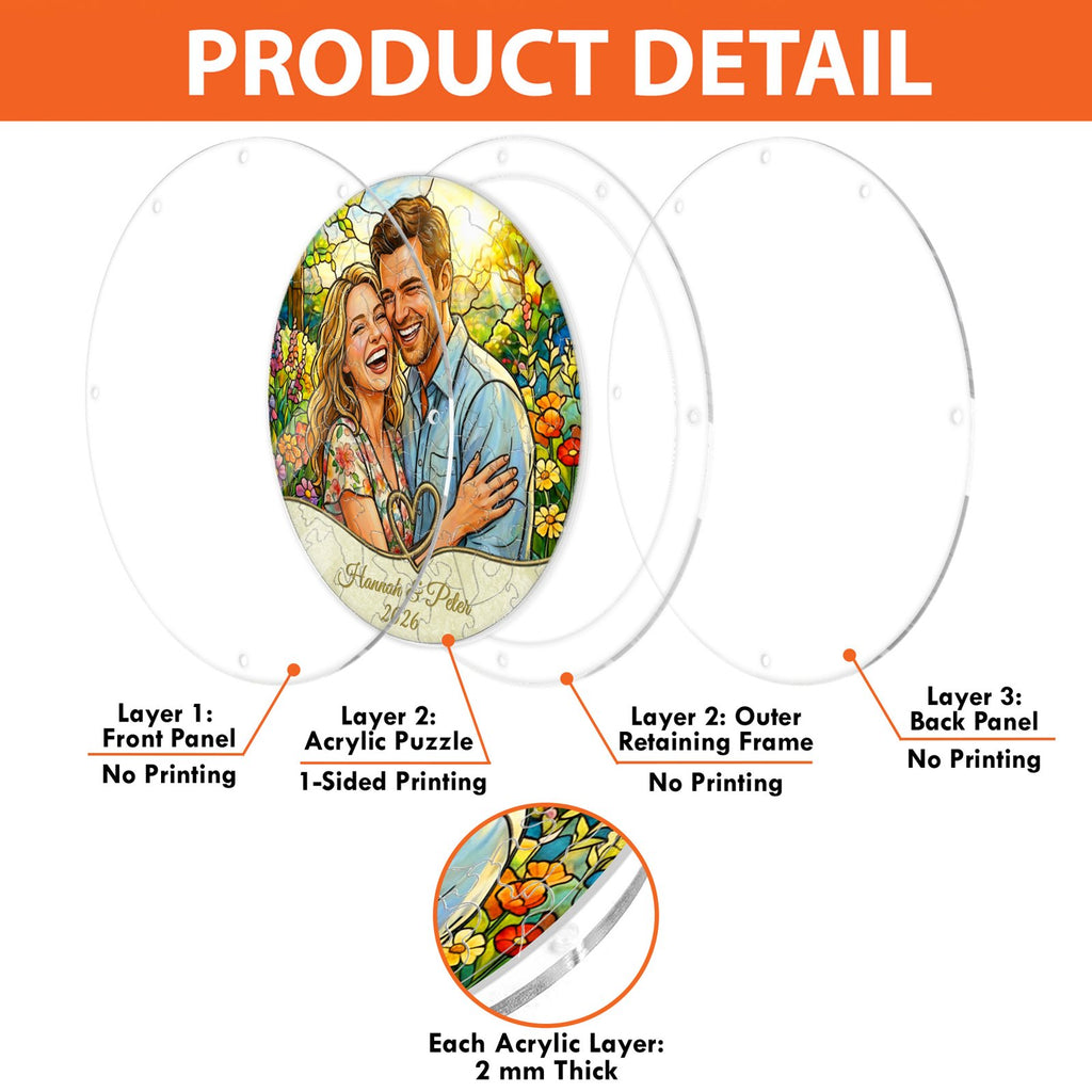 Personalized couple photo acrylic puzzle suncatcher in a window