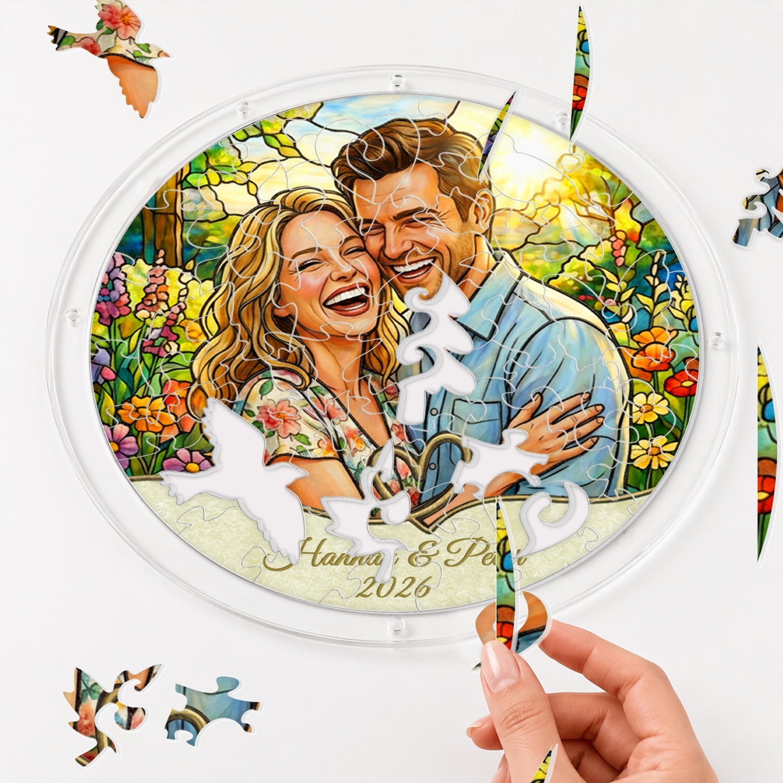 Personalized couple photo acrylic puzzle suncatcher