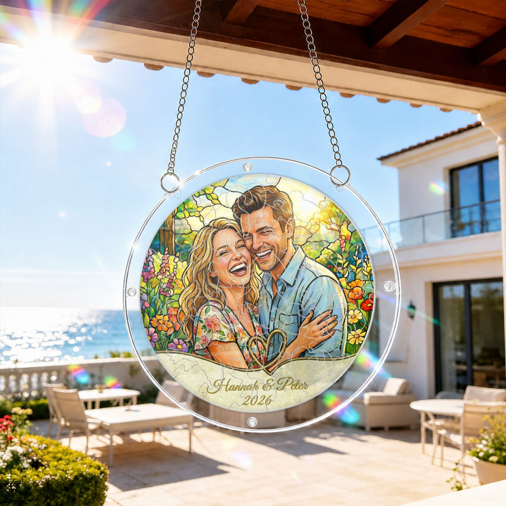 Personalized couple photo acrylic puzzle suncatcher