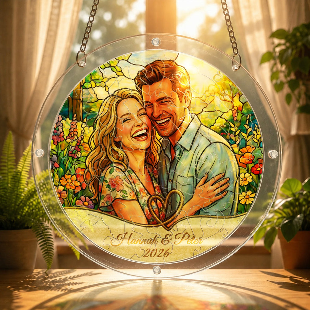 Personalized couple photo acrylic puzzle suncatcher