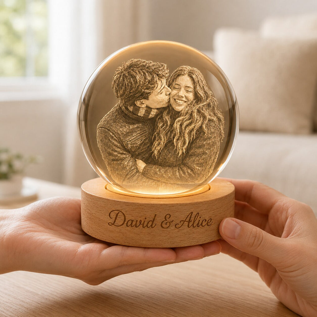 Custom Photo Couple Crystal Ball Night Light