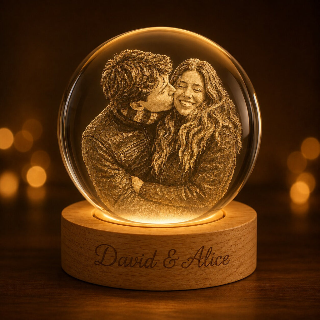 Custom Photo Couple Crystal Ball Night Light