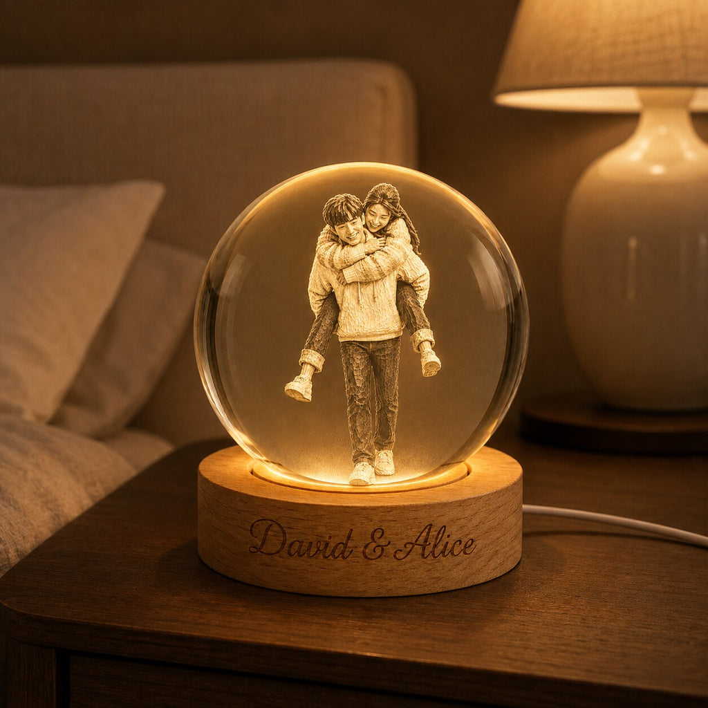 Custom Photo Couple Crystal Ball Night Light