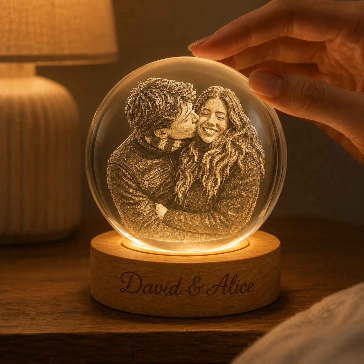 Custom Photo Couple Crystal Ball Night Light