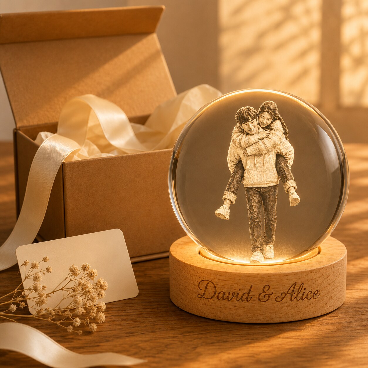 Custom Photo Couple Crystal Ball Night Light
