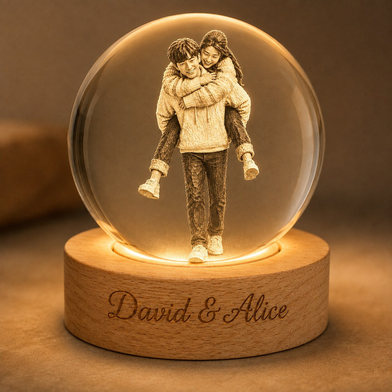Custom Photo Couple Crystal Ball Night Light