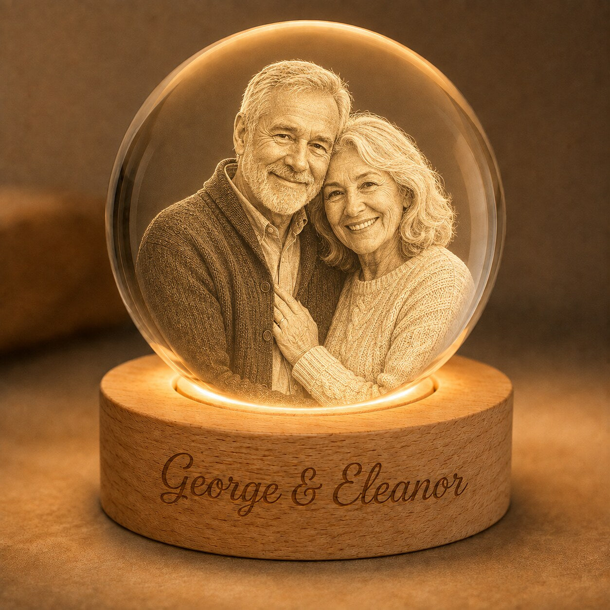 Custom Photo Couple Crystal Ball Night Light