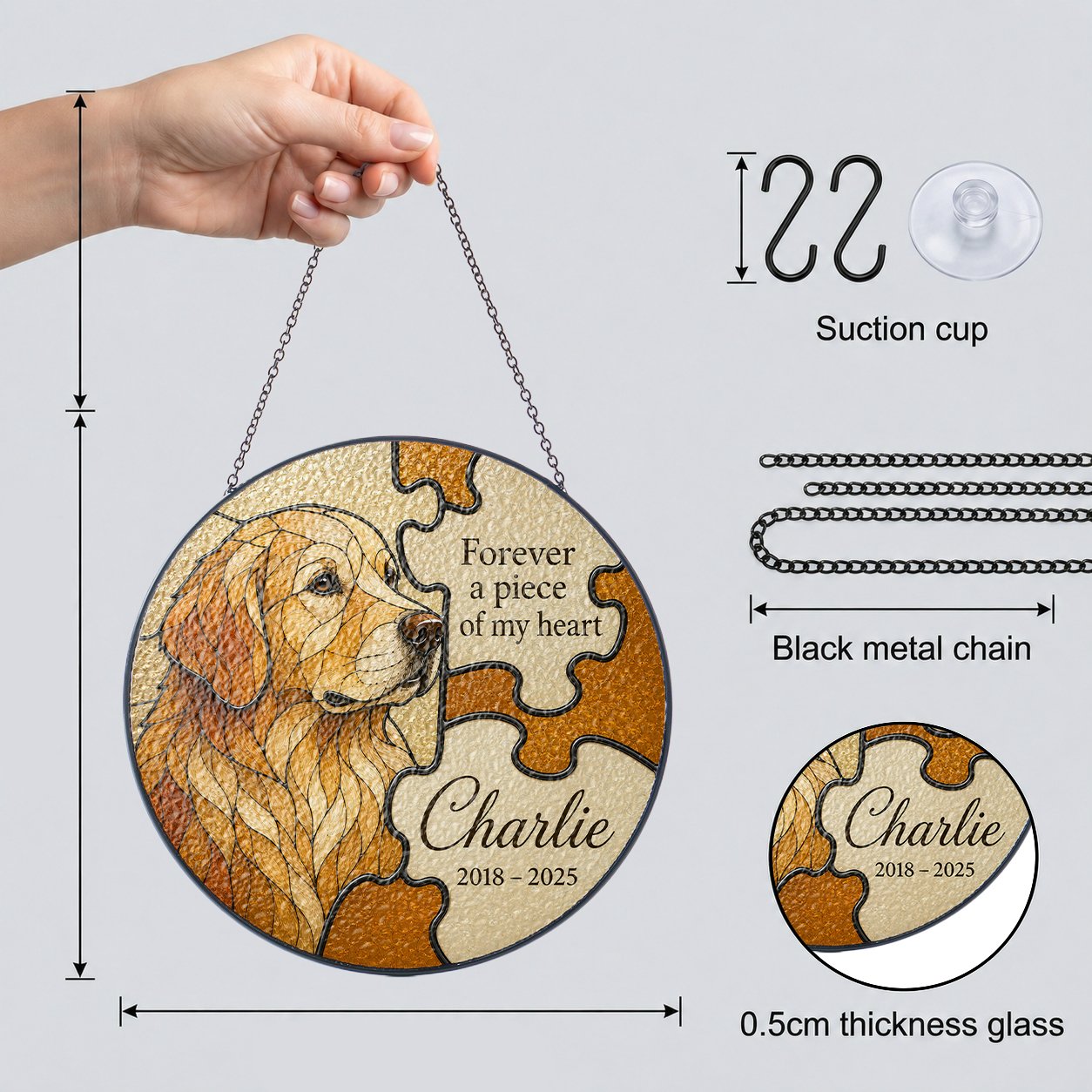 Personalized dog memorial puzzle suncatcher details