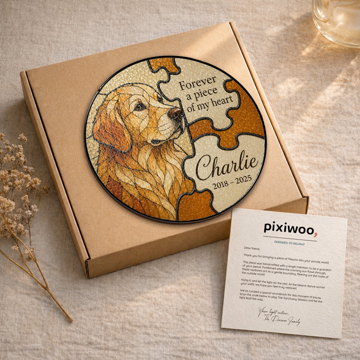 Personalized dog memorial puzzle suncatcher view 2