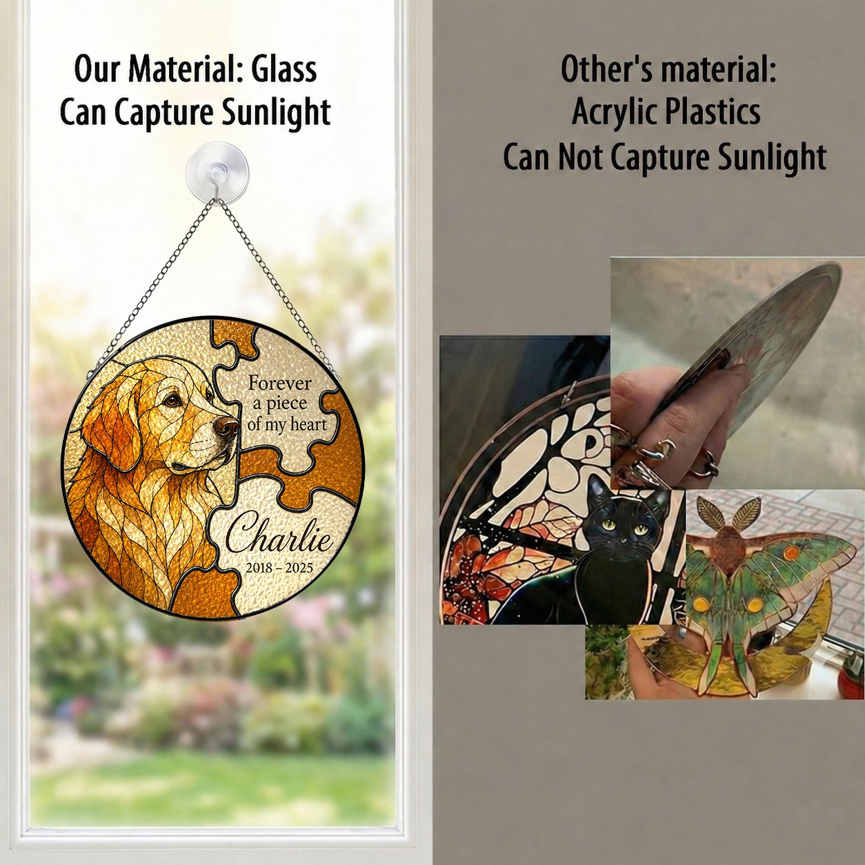 Personalized dog memorial puzzle suncatcher view 6