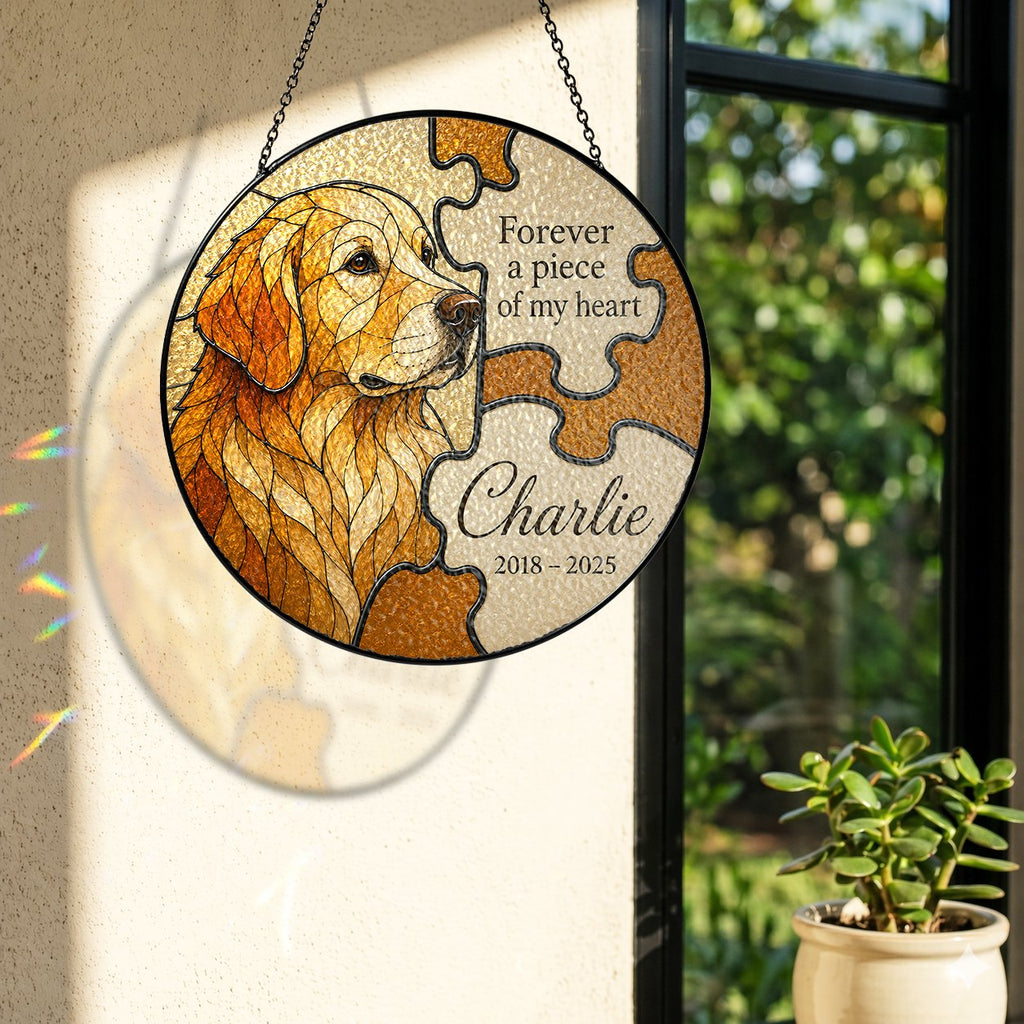 Personalized dog memorial puzzle suncatcher view 7