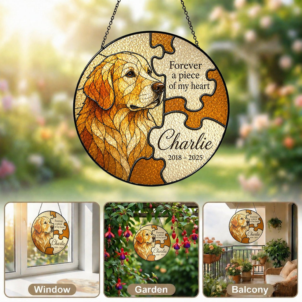Personalized dog memorial puzzle suncatcher view 11