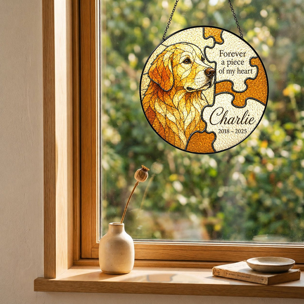 Personalized dog memorial puzzle suncatcher view 12