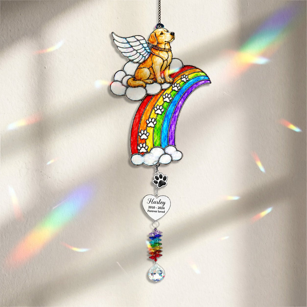 Personalized dog memorial rainbow crystal suncatcher with name charm