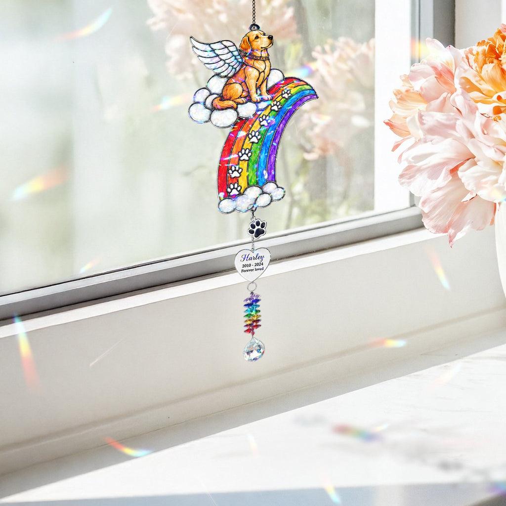 Personalized dog memorial rainbow crystal suncatcher