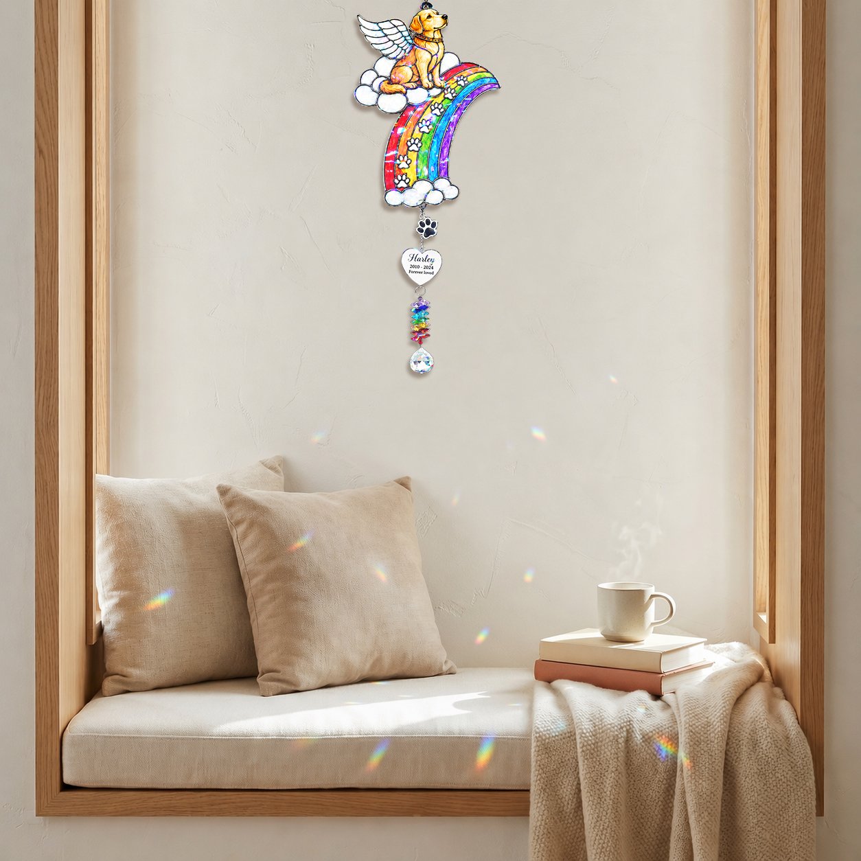 Personalized dog memorial rainbow crystal suncatcher