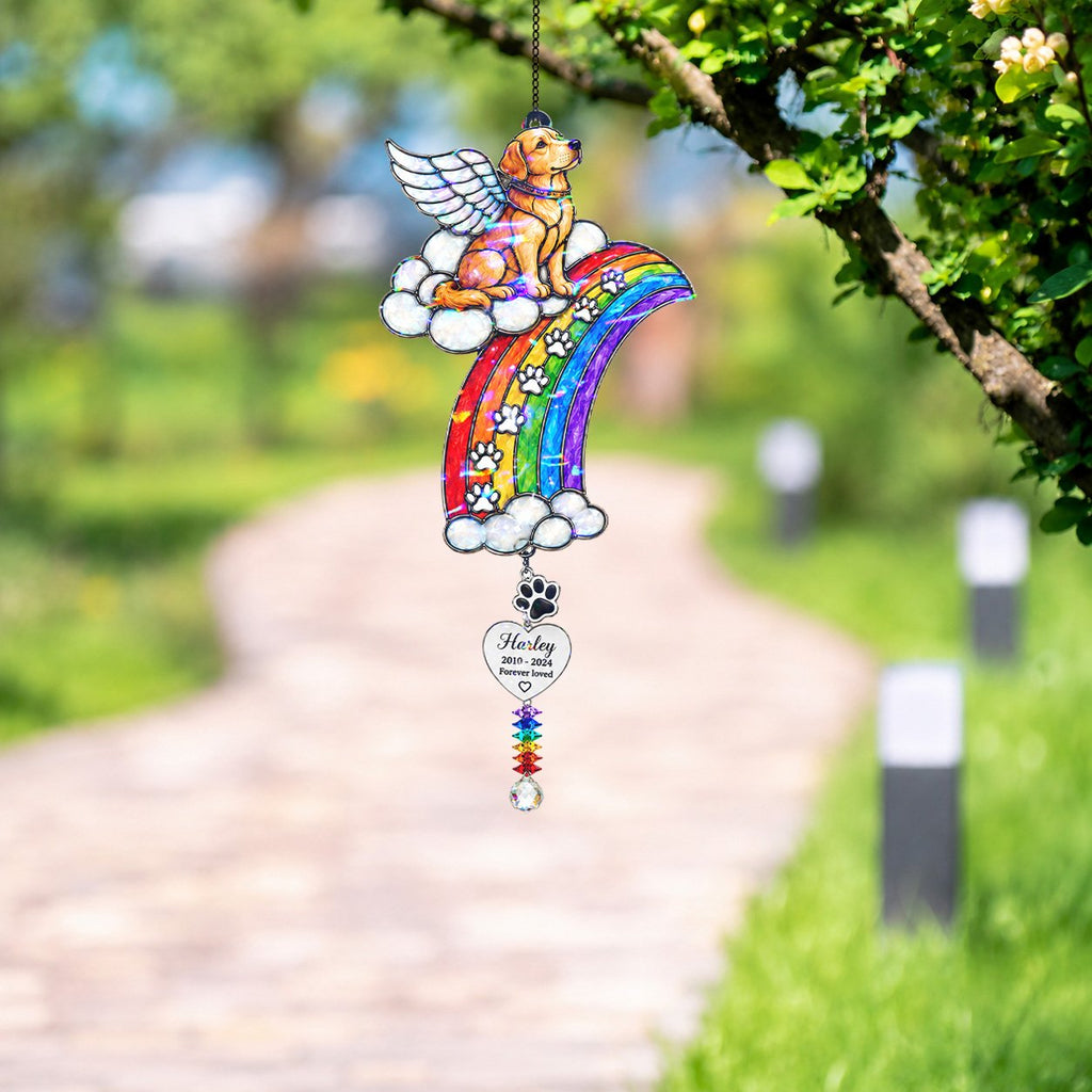 Personalized dog memorial rainbow crystal suncatcher