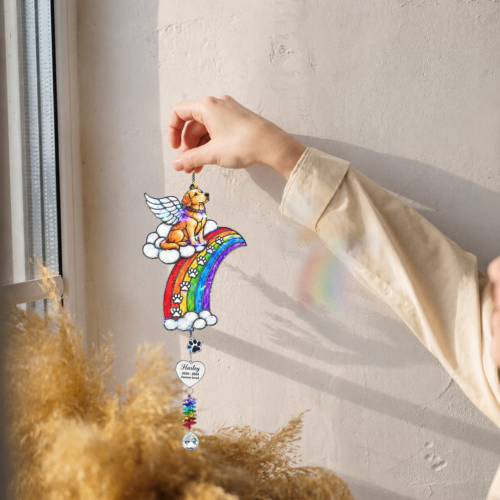 Personalized dog memorial rainbow crystal suncatcher