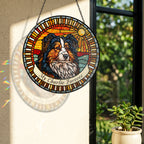 Dog memorial suncatcher near a window with colorful light reflection on the wall