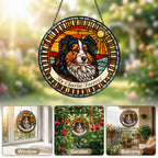 Dog memorial suncatcher shown as window, garden, and balcony decor