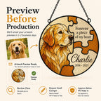 Personalized dog memorial suncatcher in a window