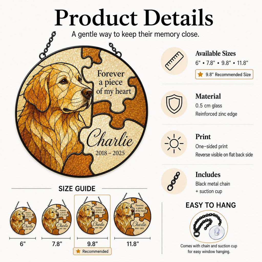Personalized dog memorial suncatcher detail