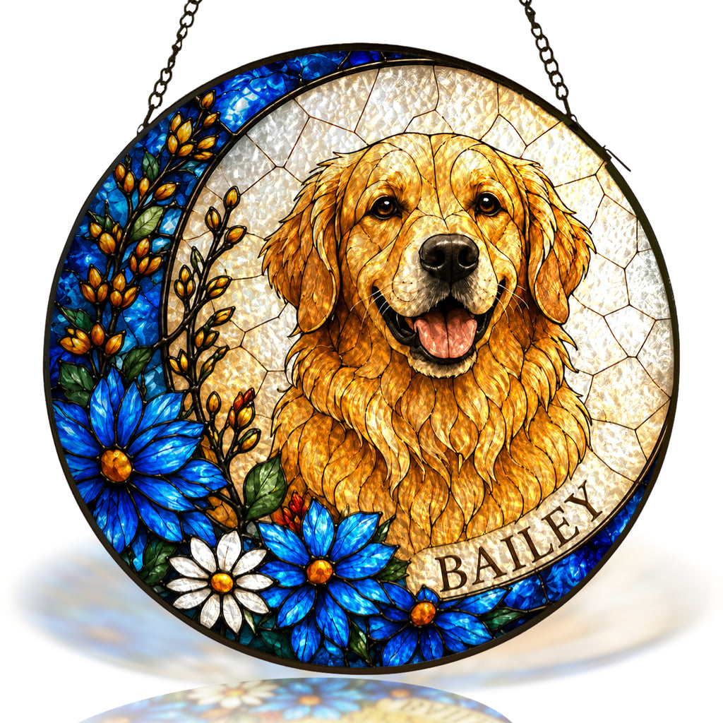 Personalized Dog Portrait Suncatcher on a white background