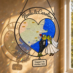 Personalized Engagement Map Heart Frog Couple Holographic Acrylic Suncatcher