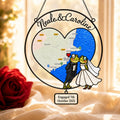 Personalized Engagement Map Heart Frog Couple Holographic Acrylic Suncatcher