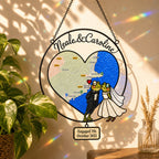 Personalized Engagement Map Heart Frog Couple Holographic Acrylic Suncatcher