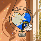 Personalized Engagement Map Heart Frog Couple Holographic Acrylic Suncatcher