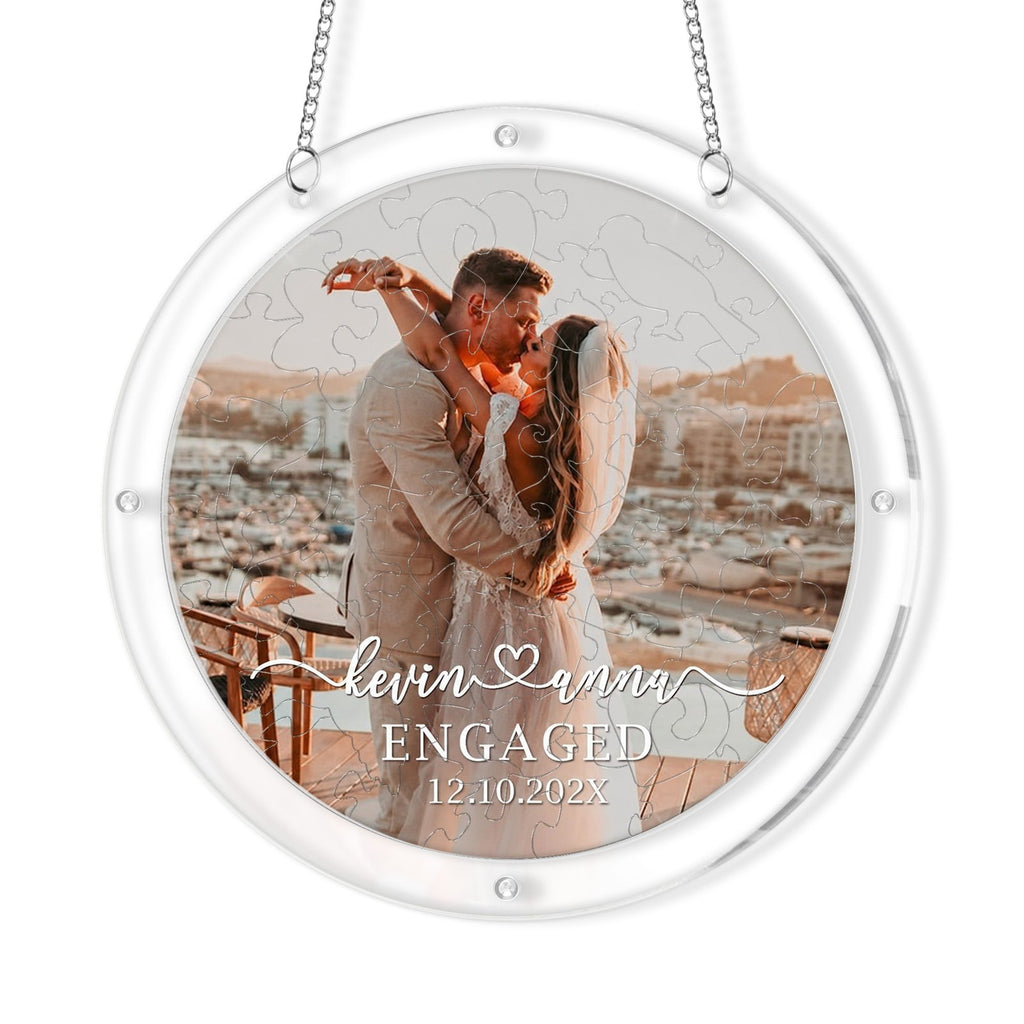 Personalized engagement photo acrylic suncatcher