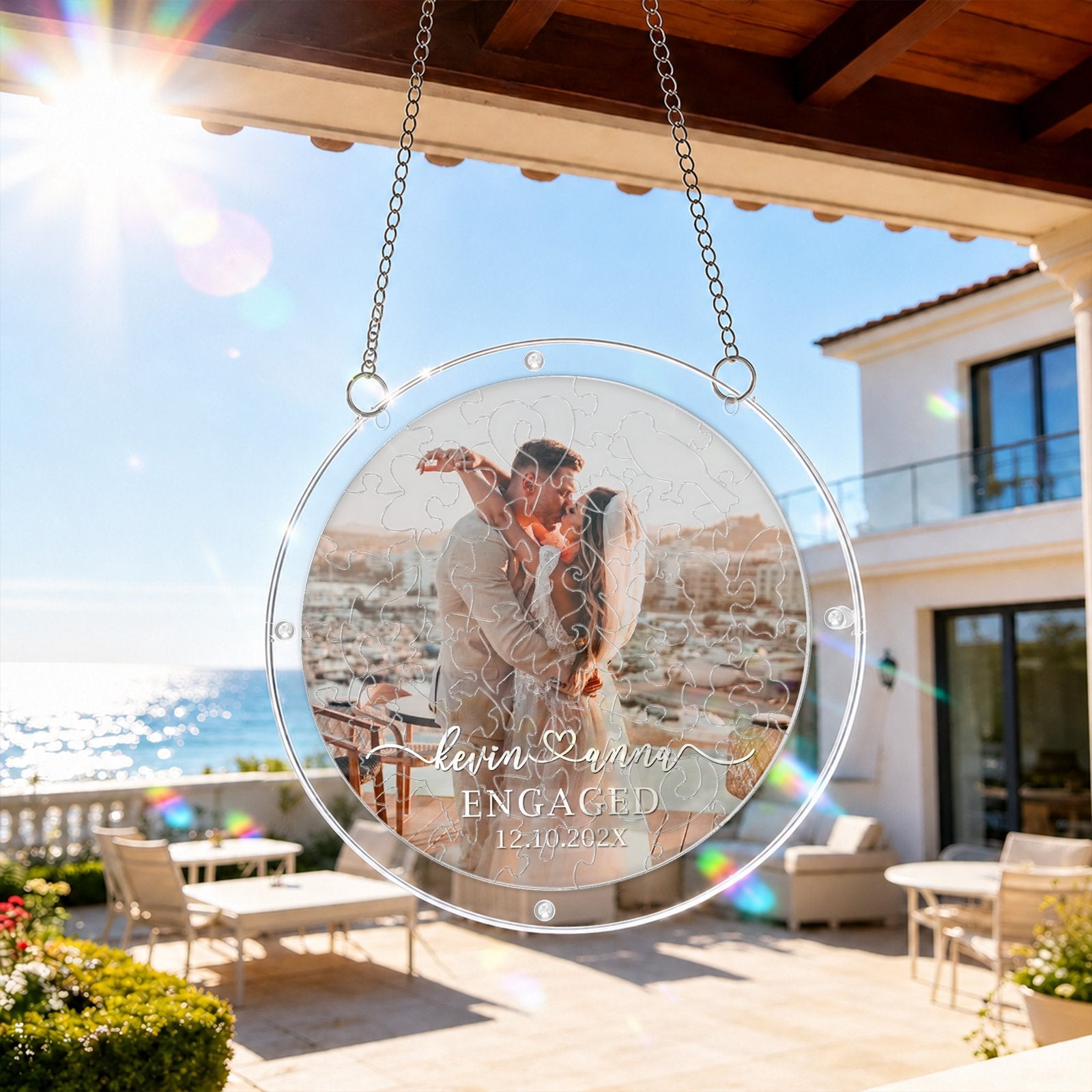 Personalized engagement photo acrylic suncatcher