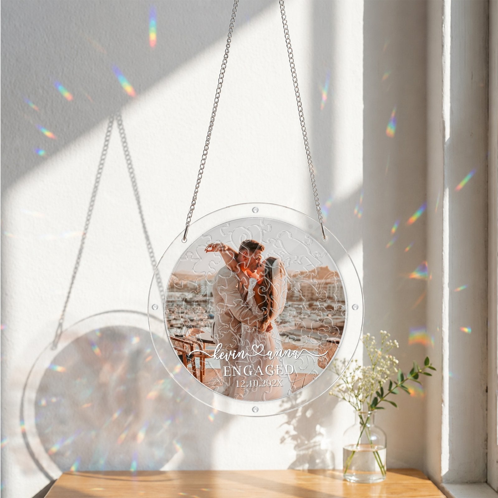 Personalized engagement photo acrylic suncatcher